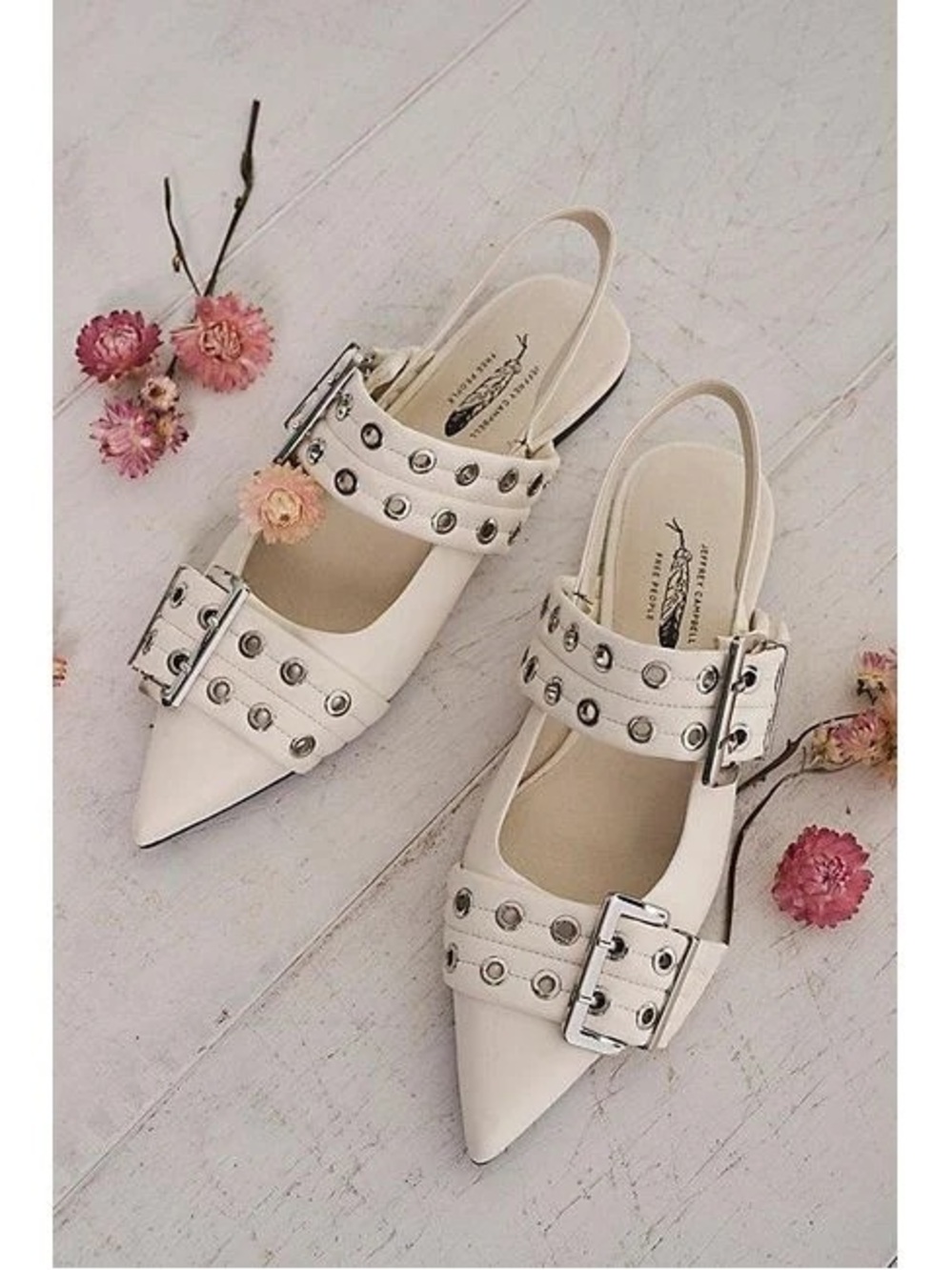Free People Lilly Buckle Slingback Flats in Bone